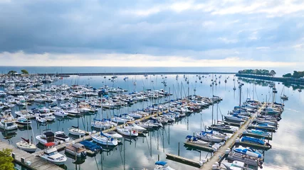 Fotobehang Aerial View of Peaceful Marina with Boats - Milwaukee Waterfront © Nicholas J. Klein