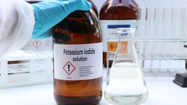 Potassium iodide in chemical container , chemical in the laboratory and industry, Raw materials used in production or analysis
