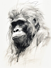 A Pen Sketch Character Study Drawing of an Orangutan