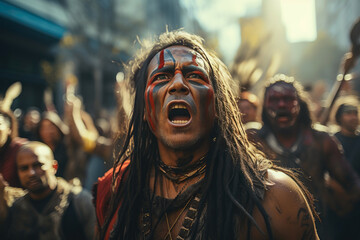 Obraz premium Determined Indigenous Protesters Demand Equal Rights