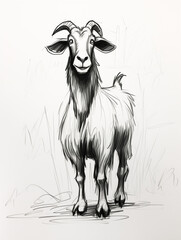 A Pen Sketch Character Study Drawing of a Goat