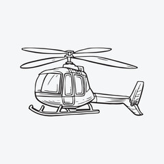 Helicopter coloring page hand drawn for kids vector black and white color