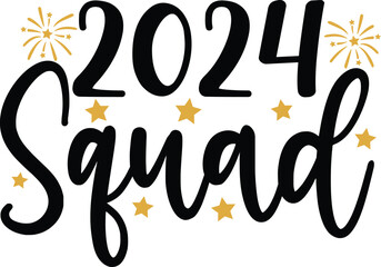 New Year 2024 text design for T-shirts and apparel on plain white transparent isolated background for shirt, hoodie, sweatshirt, card, tag, mug, icon, logo or badge