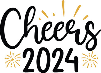New Year 2024 text design for T-shirts and apparel on plain white transparent isolated background for shirt, hoodie, sweatshirt, card, tag, mug, icon, logo or badge