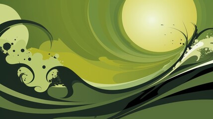 Fototapeta na wymiar japanese wave colorated illustration on green background with space for your text