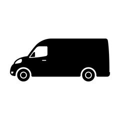 Van icon. Cargo delivery minibus. Black silhouette. Side view. Vector simple flat graphic illustration. Isolated object on a white background. Isolate.