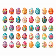 Set with colorful Easter eggs on white background, 40 eggs icon for app