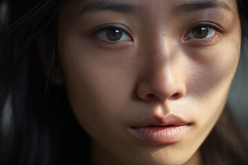 Close up of sad face of Asian woman