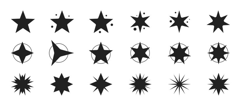 Star explosion sticker set. Retro flat style silhouette design for promotion, banner, poster, tags