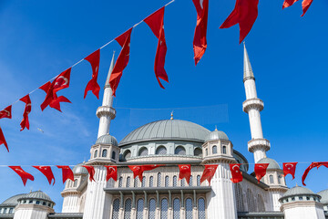 Taksim Mosque and Turkish Flags