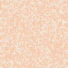 Seamless pattern with tree branches and leaves in Color of the year 13-1023 Peach Fuzz for surface design and other design projects. modern trend drawing in line art style