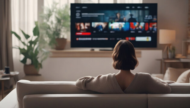 Frau schaut einen Streamingdienst (Binge-Watching).