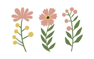Abstract wildflowers vector clipart. Spring illustration.