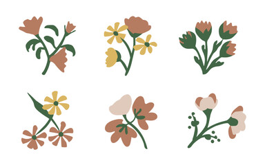 Abstract wildflowers vector clipart. Spring illustration.