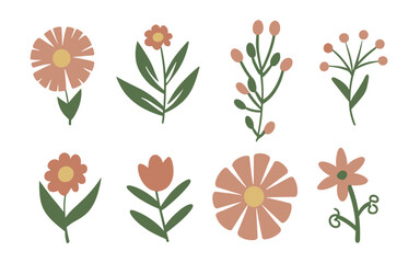 Abstract wildflowers vector clipart. Spring illustration.