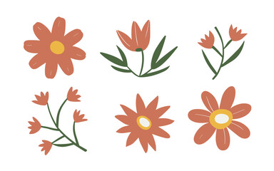 Abstract wildflowers vector clipart. Spring illustration.