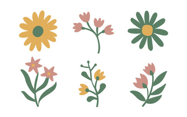 Abstract wildflowers vector clipart. Spring illustration.