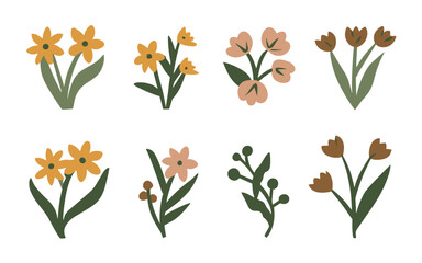 Abstract wildflowers vector clipart. Spring illustration.