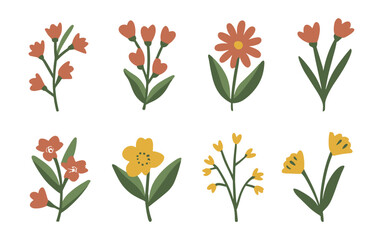 Abstract wildflowers vector clipart. Spring illustration.