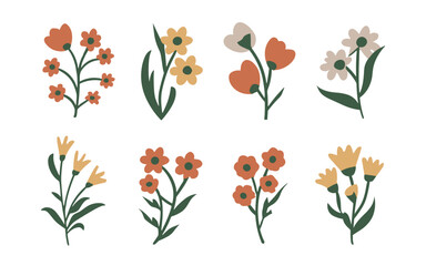 Abstract wildflowers vector clipart. Spring illustration.