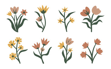 Abstract wildflowers vector clipart. Spring illustration.