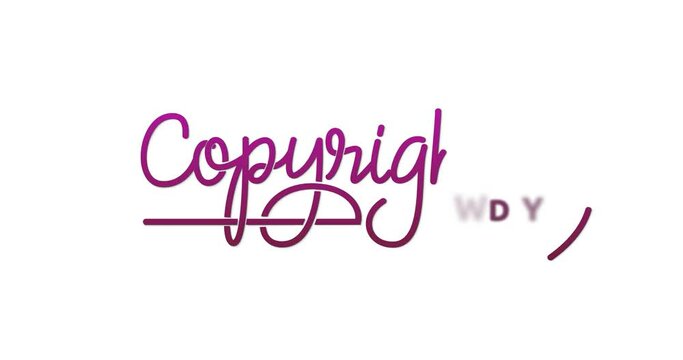 Copyright Law Day text animation. Handwriting calligraphy inscription animated with alpha channel. Celebrated every January 1. Great for supporting and upholding copyright law.