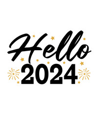 New Year 2024 text design for T-shirts and apparel on plain white transparent isolated background for shirt, hoodie, sweatshirt, card, tag, mug, icon, logo or badge