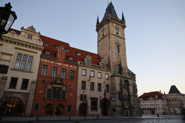 The astronomical clock tower in Prague in the morning