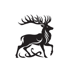 Wild Deer Silhouette - Picturesque Wilderness Scene with Elegant Deer Silhouettes Wild Deer Black Vector
