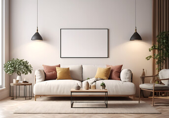 Frame mockup, ISO A paper size. Living room poster mockup. Interior mockup with house white background. Modern interior design. 3D render - Powered by Adobe
