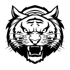 Tiger head drawing black and white vector illustration