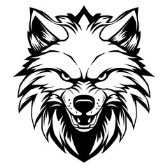 Wolf head with angry face drawing black and white design vector illustration