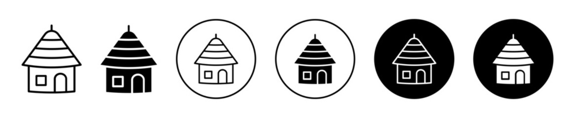 Mud hut icon. traditional rural village Kutchi bhunga home primitive shelter cottage made of grass and mud logo vector. Indian tribal straw shack mud hut or cottage shelter symbol - obrazy, fototapety, plakaty