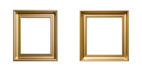 gold picture frame on transparent background Generative AI
