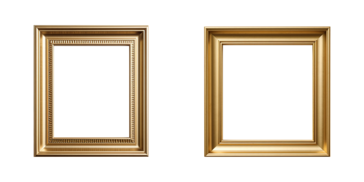 gold picture frame on transparent background Generative AI