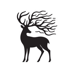 Wild Deer Silhouette - Tranquil Evening with Serene Deer Silhouettes Wild Deer Black Vector
