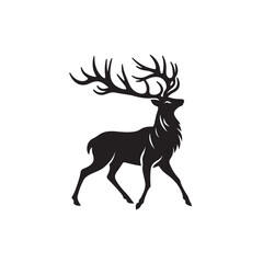 Wild Deer Silhouette - Dynamic Running Deer in Vibrant Meadow Wild Deer Black Vector
