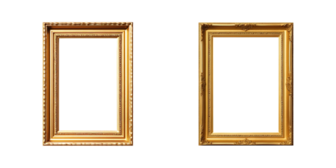 gold picture frame on transparent background Generative AI