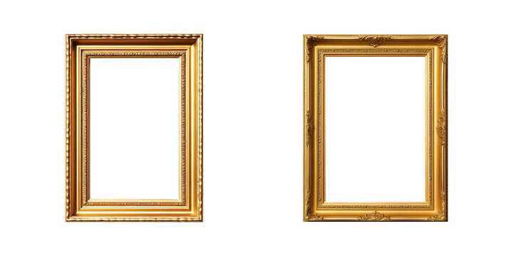 gold picture frame on transparent background Generative AI