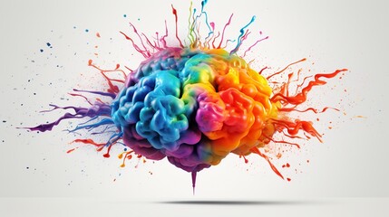 Creative concept of colorful human brain on white background. - obrazy, fototapety, plakaty