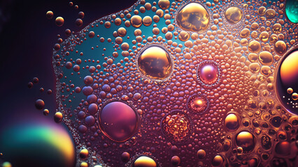 Wallpaper with a macro view of colorful abstract bubbles on a colored background.