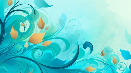 Fototapeta na wymiar abstract sky blue background with swirls and stylized floral decorations, swirls and flourishes style, with space for ypur tex and graphics 