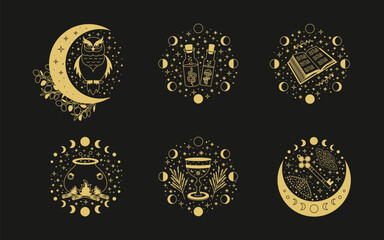 Celestial mystical moon collections. Magic and esotericl vector illustrations.