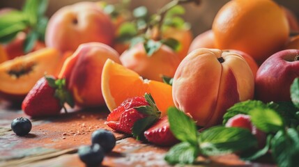 Nutritious Treats: Peach color mix of healthy foods. Proper nutrition, healthy lifestyle. 