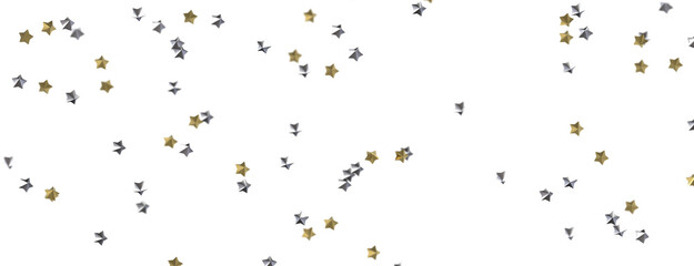 XMAS Stars - Banner with golden decoration. Festive border with falling glitter dust and stars.