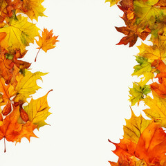White background with autumn leaves on the edges.
