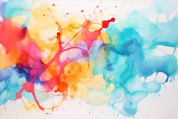 abstract colorful watercolor splash on white paper background, top view, Abstract watercolor drawing on paper with bright colors, AI Generated