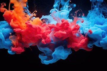 Colorful ink in water isolated on black background. Abstract background, Acrylic blue and red colors in water, Ink blot, Abstract black background, AI Generated