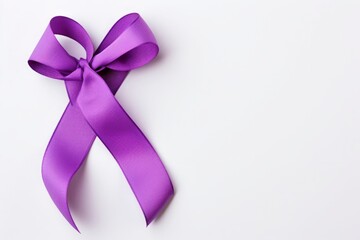 Purple ribbon symbol of the fight against cancer, top view, isolated, transparent, white background, space for text