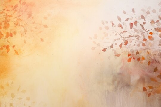 Autumn watercolor background with leaves and space for your text, Autumn abstract background in watercolor with light brown dust, AI Generated